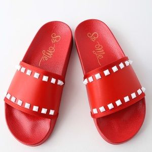 Rebel Red Studded Slide Sandals